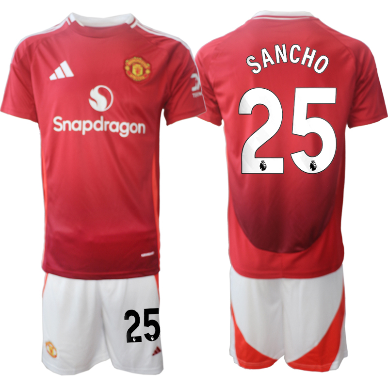 Men 2024-2025 Club Manchester United home Red 25 Soccer Jersey